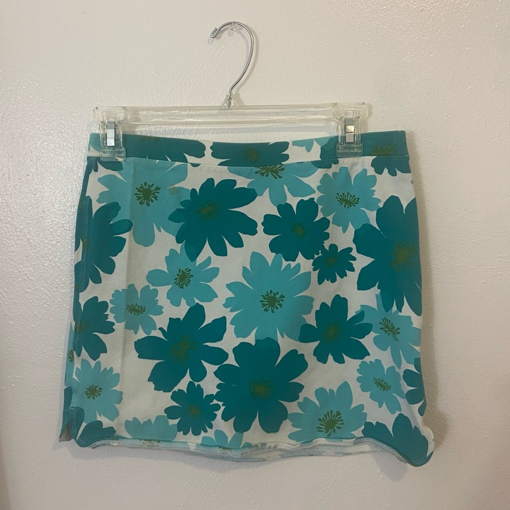 Express Teal Floral Mini Skirt